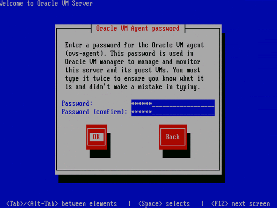This figure shows the Oracle VM Agent Password screen.