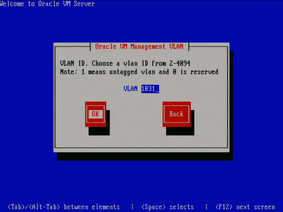 This figure shows the Oracle VM Management VLAN screen.