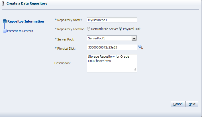 This figure shows the Repository Information dialog box.