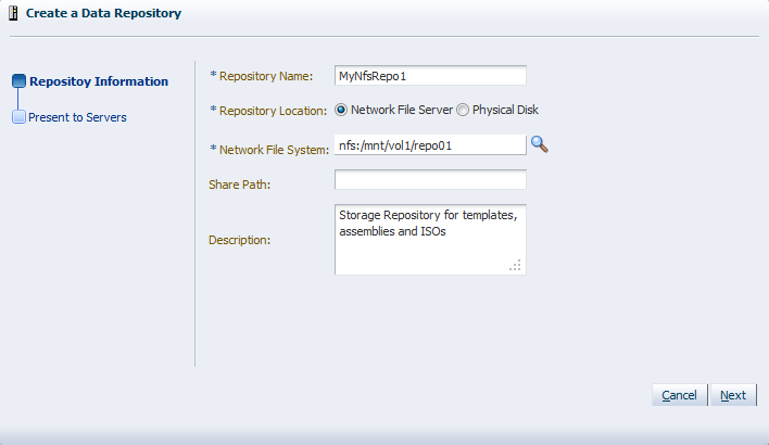 This figure shows the Repository Information dialog box.