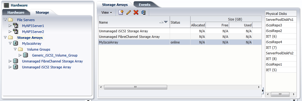 This figure shows the Storage tab in Hardware view.