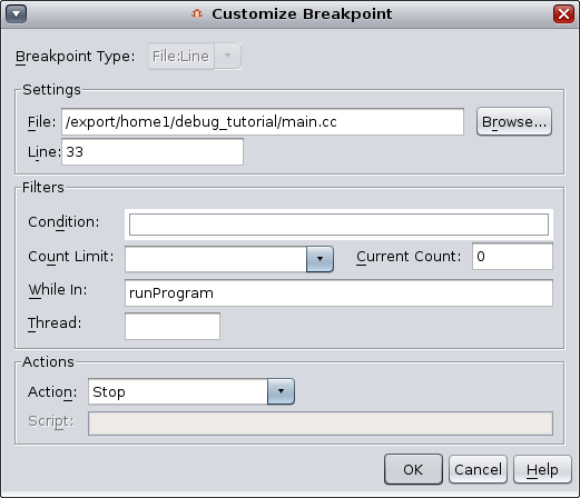 image:"Customize Breakpoint"（定制断点）窗口