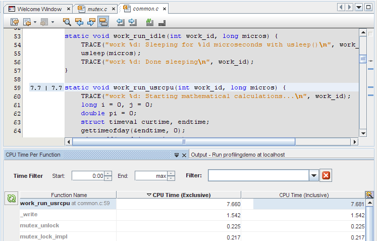 image:显示 work_run_usrcpu 函数的源代码的 "Editor"（编辑器）窗口
