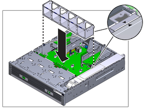 image:The illustration shows installing the fan tray.