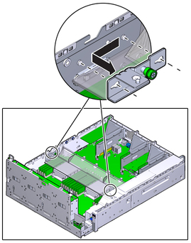 image:The illustration shows removing the air duct left thumbscrew bracket.