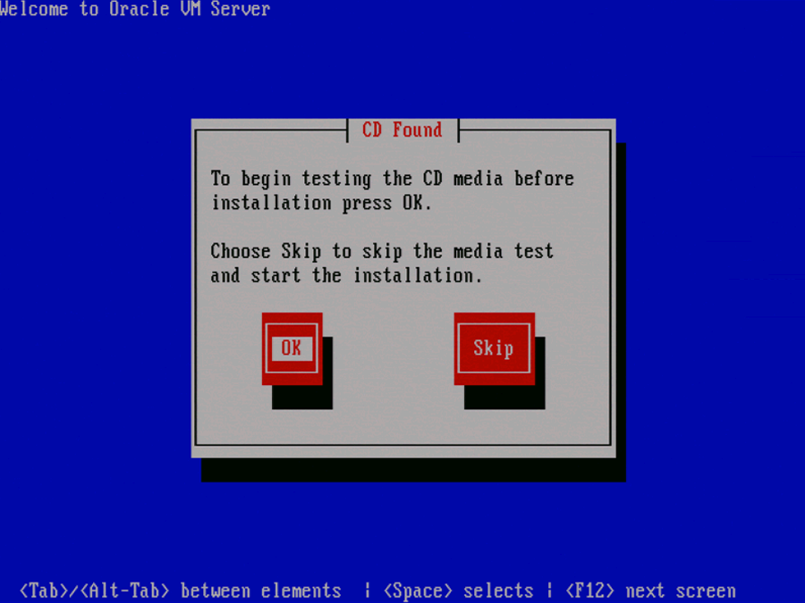 This figure shows the Oracle VM Server CD Found screen.