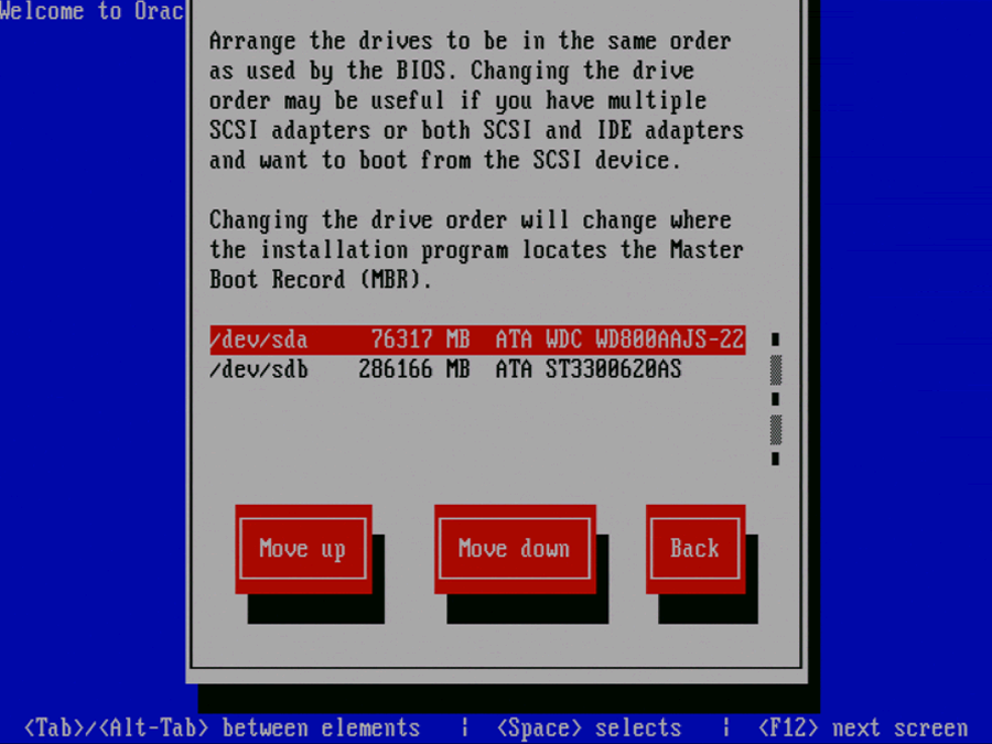 This figure shows the Oracle VM Server Change Drive Order screen.