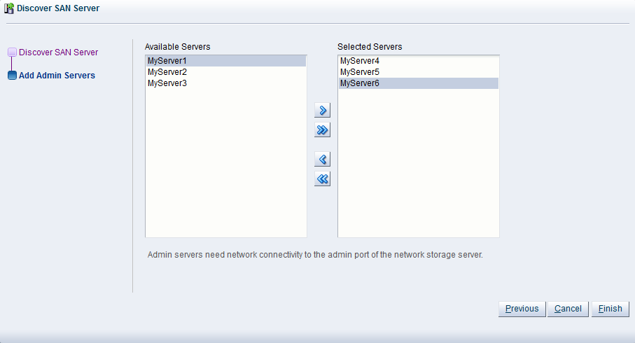 This figure shows the Add Admin Servers dialog box.