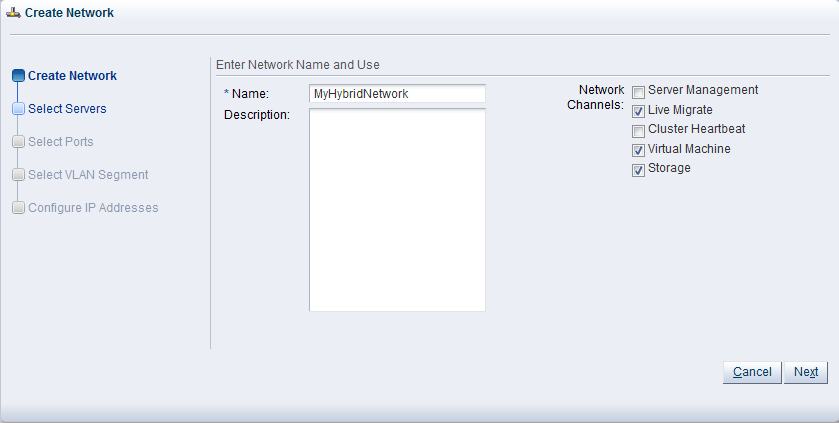 This figure shows the Create Network dialog box.