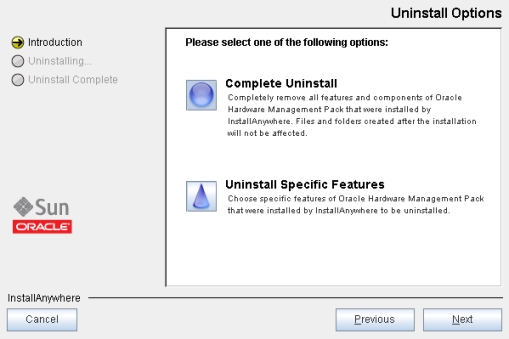 image:Uninstall Options(제거 옵션) 화면