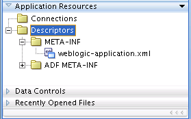 Viewing weblogic-application.xml in Application Resources.