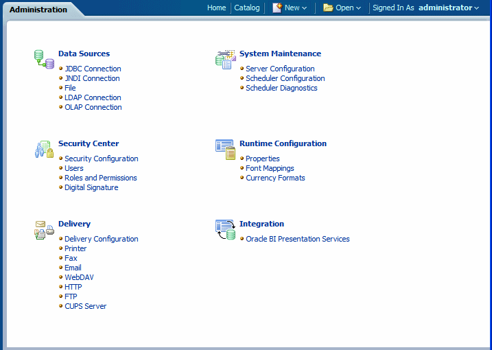 Oracle BI Publisher Administration page