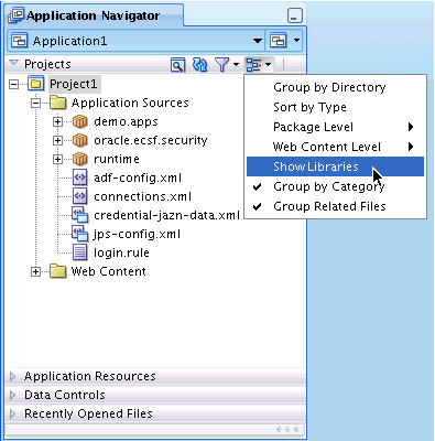 Navigator Display Options menu