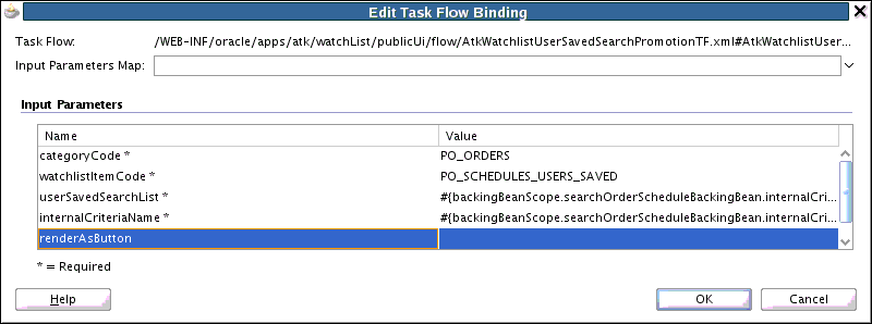 Completed Edit Task Flow Binding Dialog