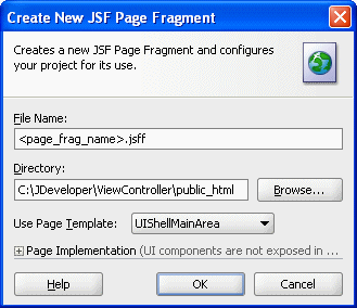 Create a New JSF Page Fragment Dialog