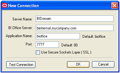 New Connection Dialog for Oracle BI Office