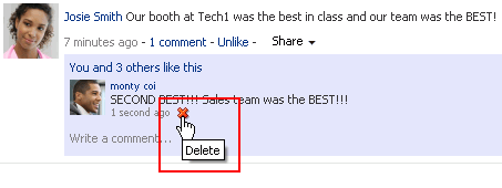 Delete icon on a comment
