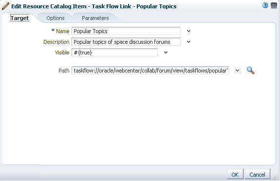 Target Tab on the Edit Resource Catalog Item Dialog