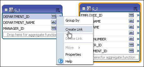 Creating a Link Using the Element Action Menu