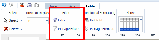 Filter option on toolbar