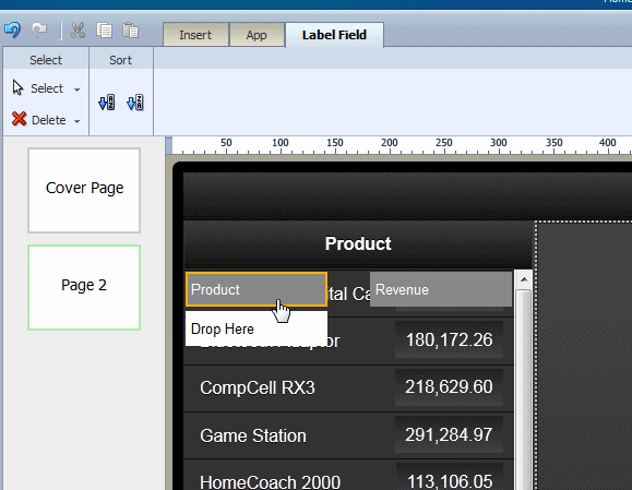 Selecting label field