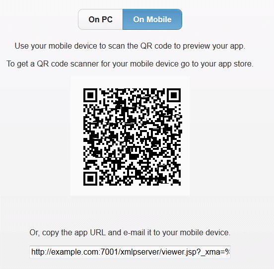 Preview page showing QR code for the app.