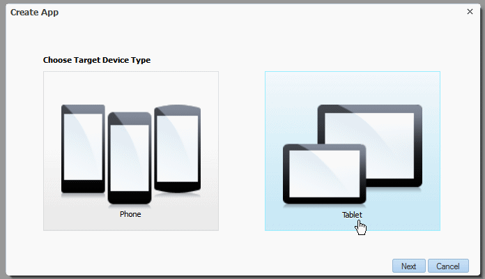 Choosing tablet as device type