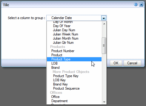 Selecting Product Type as column to group