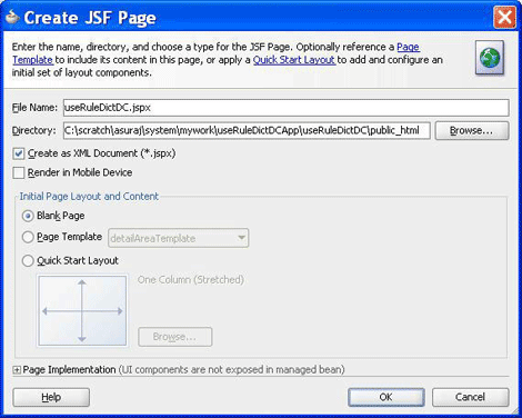 Specifying the Name of the JSF Page