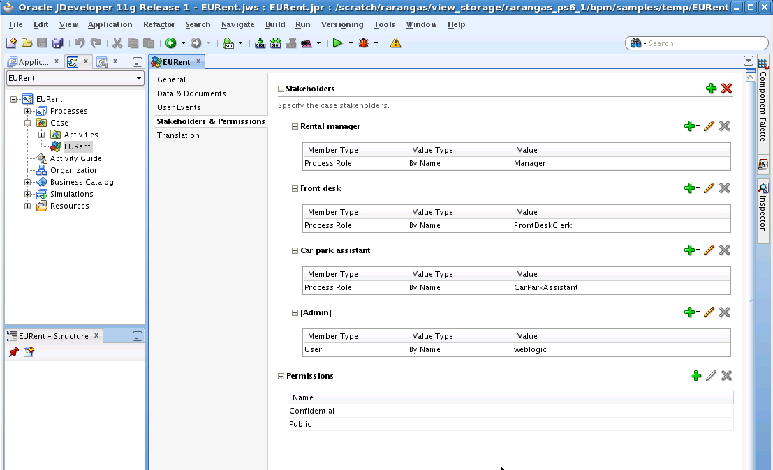 This graphic shows the Stakeholders tab in the Case Management Editor.