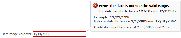 Date range validator with error message.