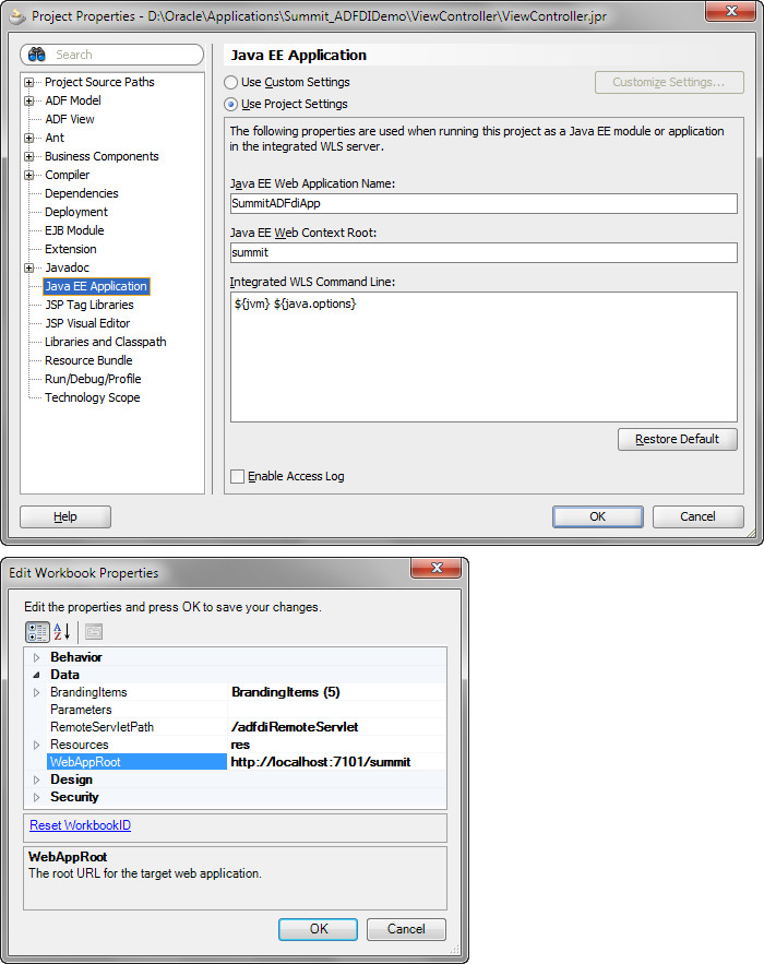 Project Properties dialog dhowing web context root