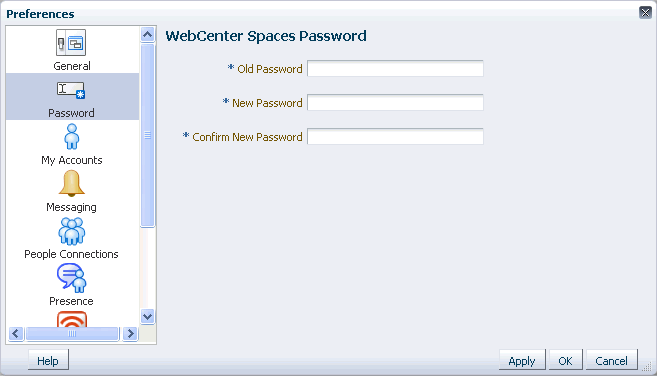 Preferences Password panel