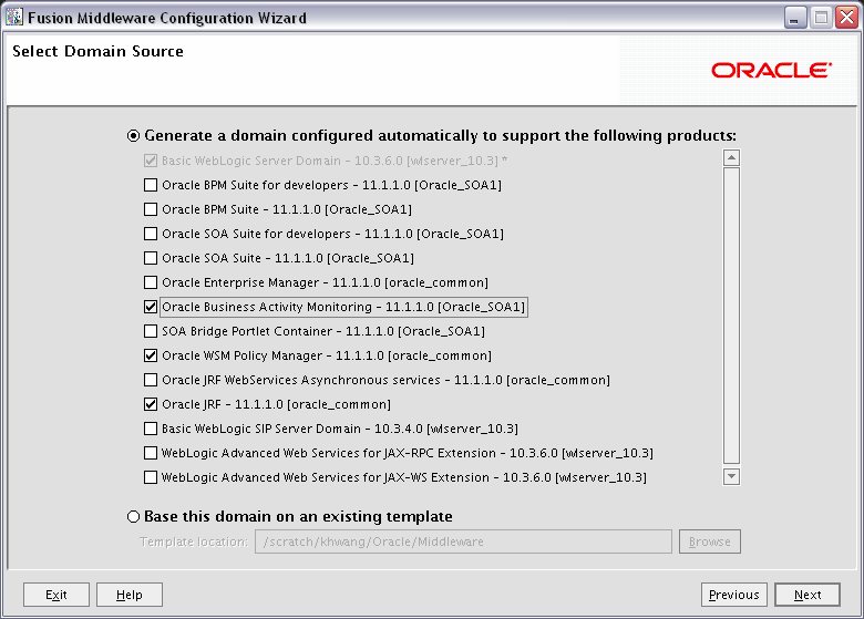 Oracle BAMの構成ウィザード画面