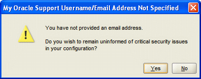 警告画面: 電子メール・アドレスが指定されていません。