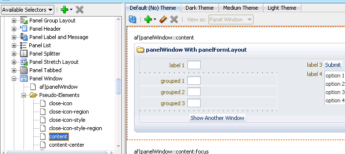 Panel Window Component's content Pseudo-Element
