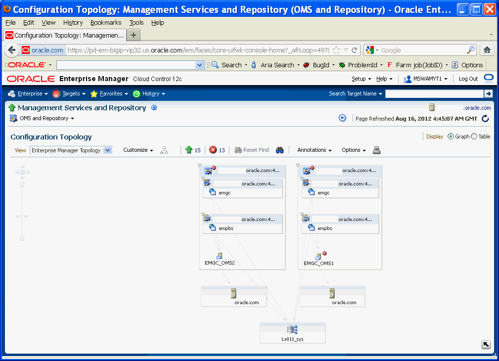 Graphic shows the Enterprise Manager topology page
