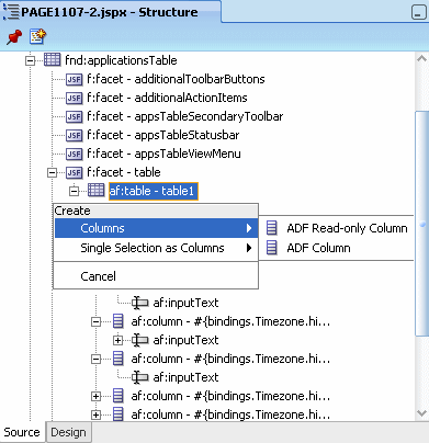 Example of Context Menu Choices in Structure View.