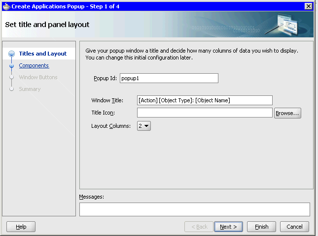 Set Title and Panel Layout Dialog