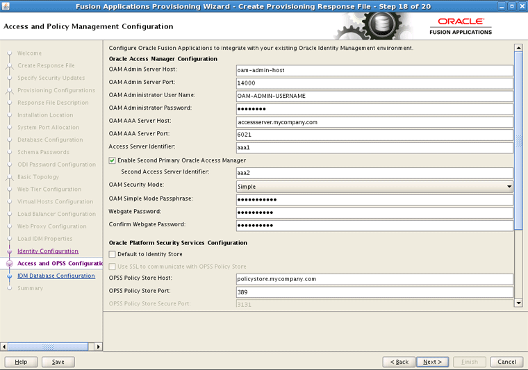 Access and Policy Management Configuration Screen (1)