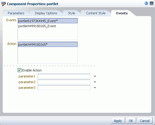 Events tab in the Component Properties dialog box