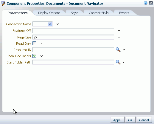 Document Navigator Task Flow Component Properties