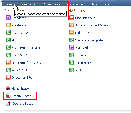 Browse Spaces option on Spaces Switcher menu