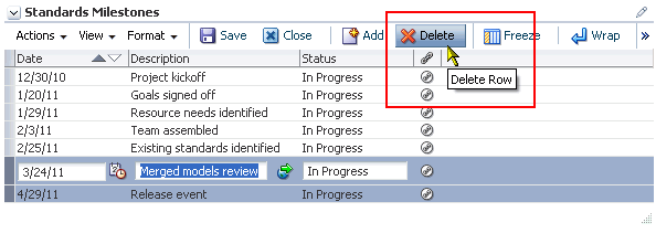 Delete button and selected rows