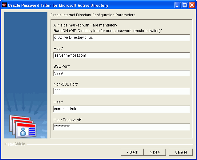 Oracle Password Filter for AD installer screen