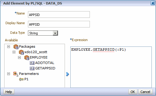 Add Element by PL/SQL dialog