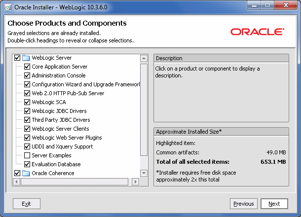 Choose Products and Components screen