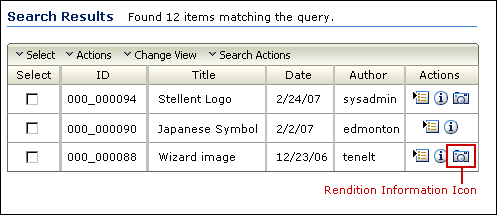 Graphic showing rendition icon on results page