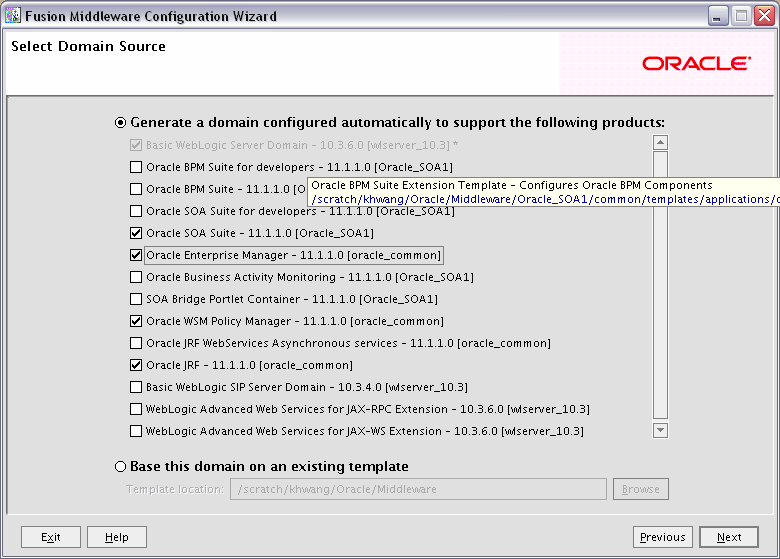 Configuration Wizard screen for Oracle SOA Suite.
