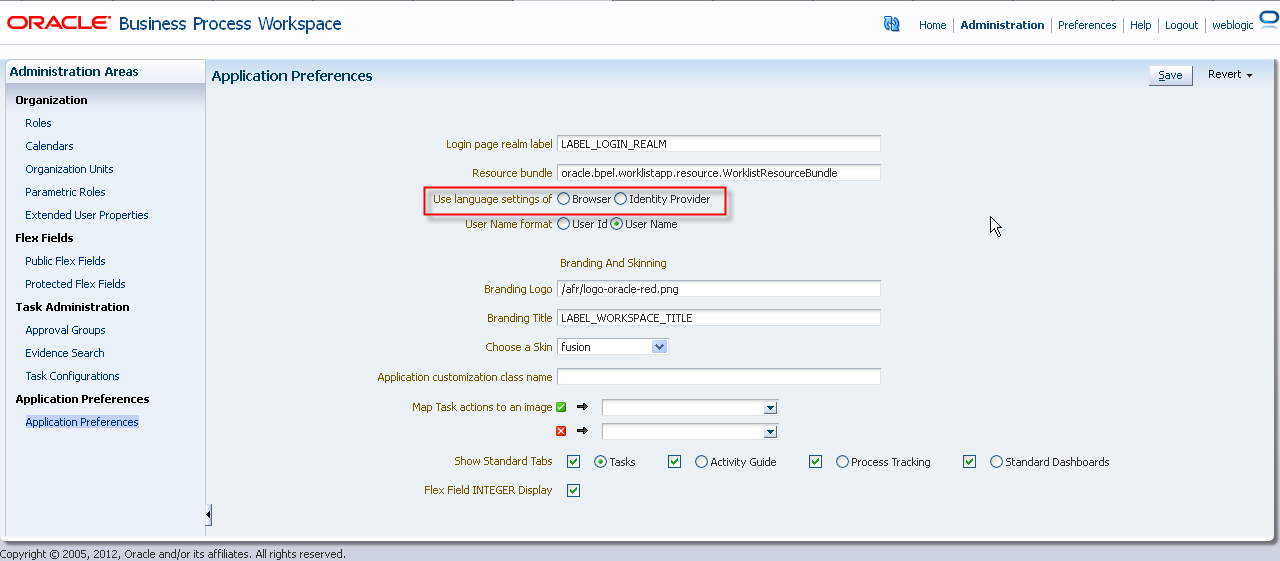 This figure illustrates the Application Preferences page